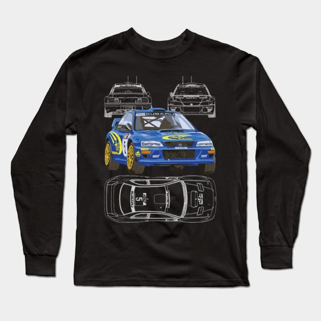 99 WRC GC8 Richard Burns BLUE PRINT Long Sleeve T-Shirt by cowtown_cowboy